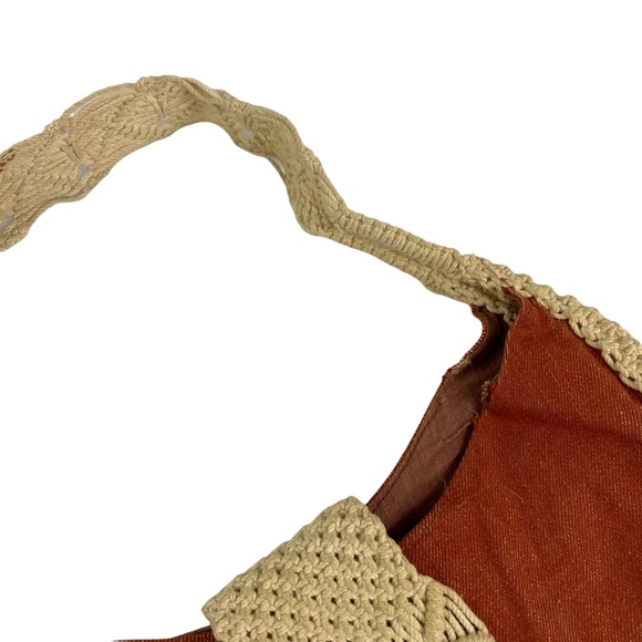 Vintage Boho Hippy Hemp Braided Hemp Wooden Button Flap Close Bag Purse Sack 70s - Picture 5 of 16